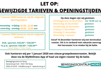 WIJZIGING OPENINGSTIJDEN